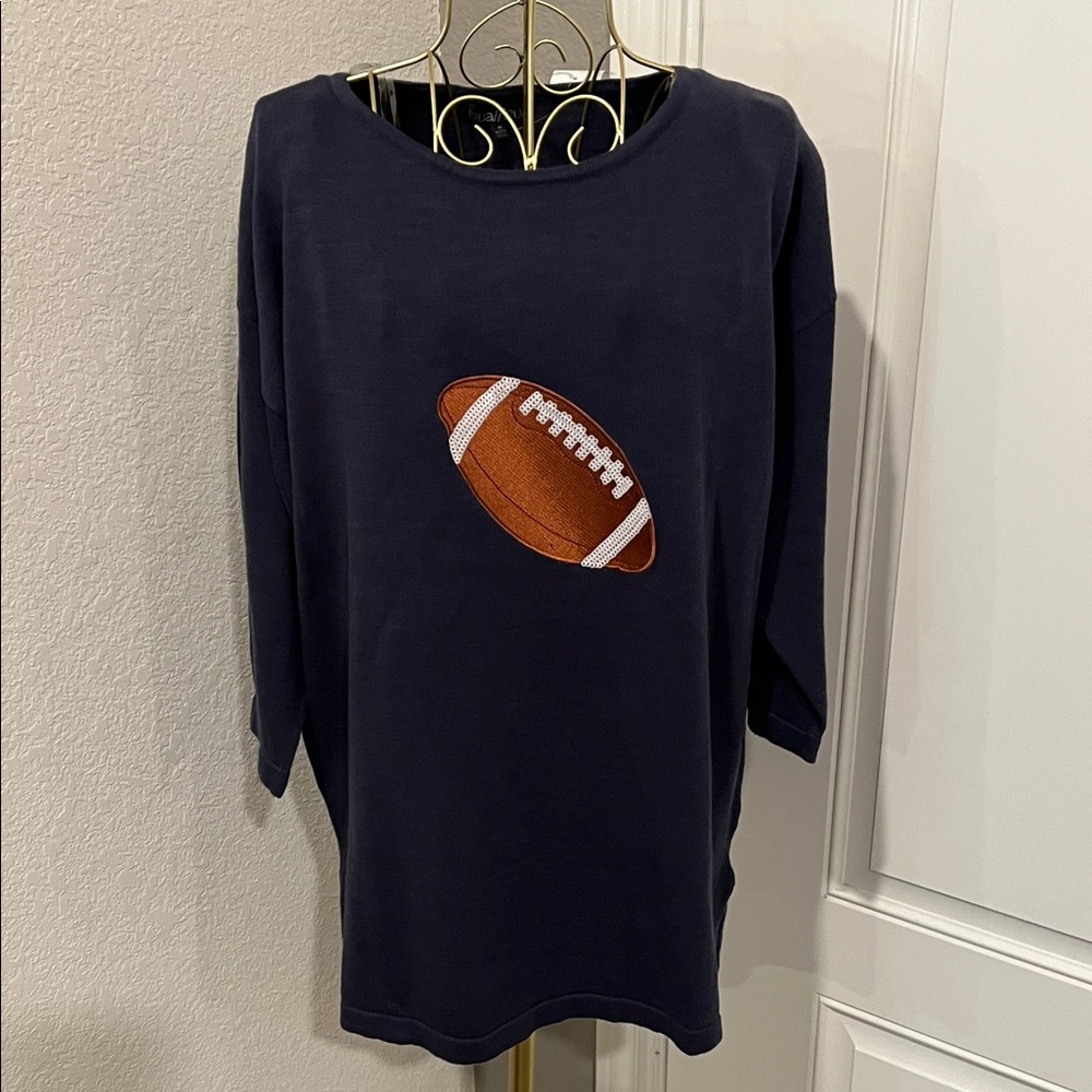 Navy Blue Football Embroidered Women's Top